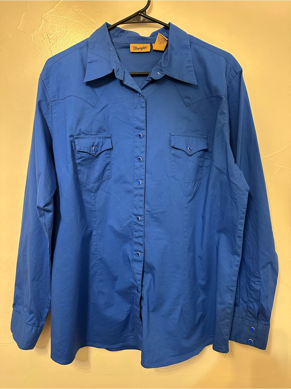 Wrangler Blue Button-Up Shirt with Tan Label
